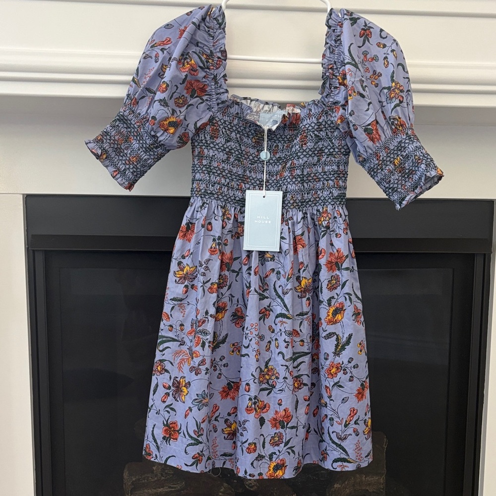 Hill House Lavender Floral Smocked Mini Dress with Puff Sleeves and Square Neck